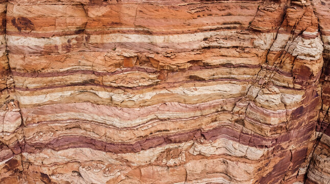 Layered Sedimentary Sandstone Cliff Texture &mdash; Geological Strata Background