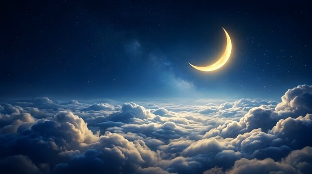 Full Moon Rising Over Dramatic Clouds in Night Sky with Deep Blue Twilight