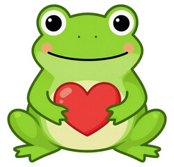 Fototapeta premium A cute frog holds a red heart on a white background. vector graphics. artificial intelligence generator, AI, neural network image. background for the design