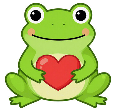 A cute frog holds a red heart on a white background. vector graphics. artificial intelligence generator, AI, neural network image. background for the design