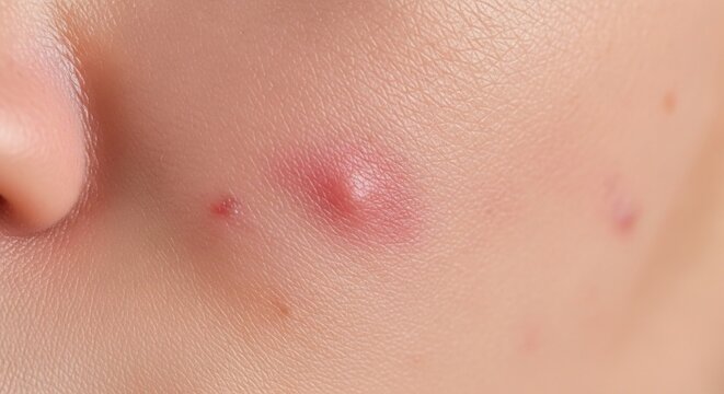 Close-up of Skin with Acne and Blemishes on Face.
