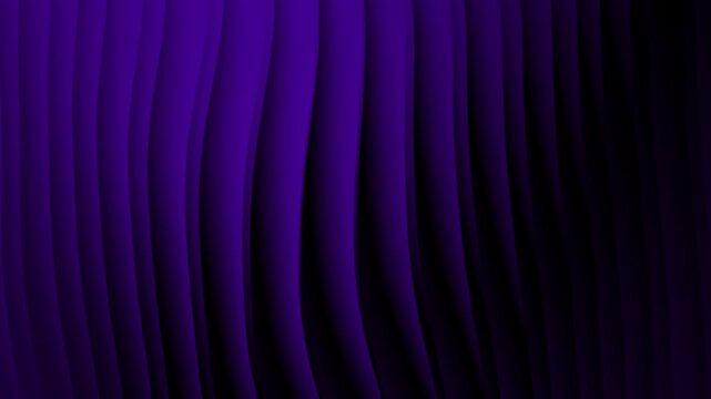 Deep purple and black vertical wave lines creating a structured three dimensional geometric curtain effect with soft shadows. Wavy lines 3D background. Loop animation.
