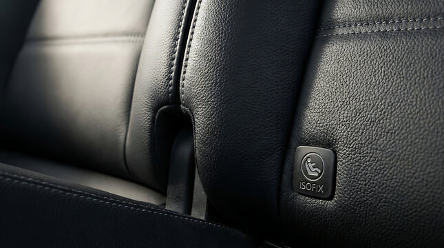 Close-up of a car seat's ISOFIX anchor symbol, indicating secure child seat installation