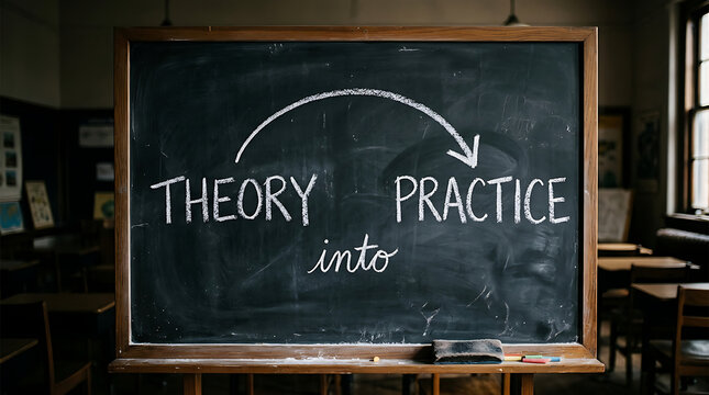 Bridging the gap from abstract theory to practical application on a classroom blackboard, illustrating the learning process and development