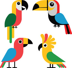 Fototapeta premium Vibrant tropical birds collection minimal flat vector clean decorative illustration