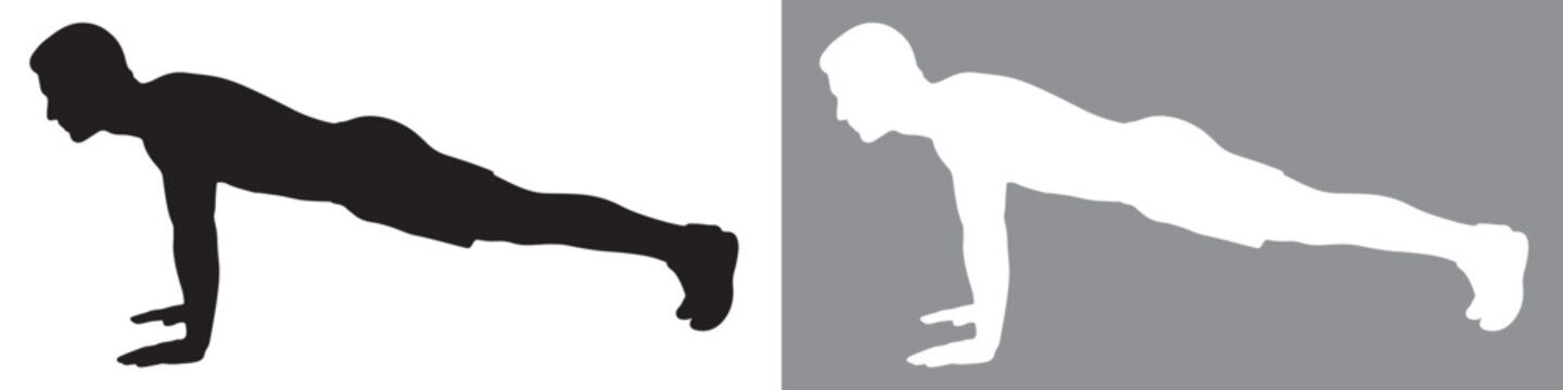 Push-Up Exercise Silhouette Illustration &ndash; High-Quality Scalable EPS Vector Graphic for Core Plank Workouts, Calisthenics Training, and Gym Fitness Motivation