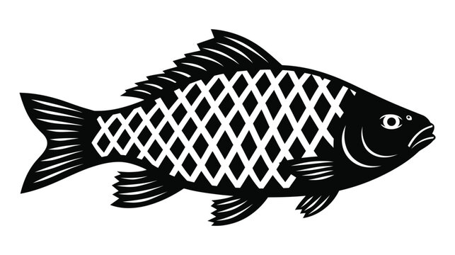 Black and white fish graphic with distinctive diamond scales