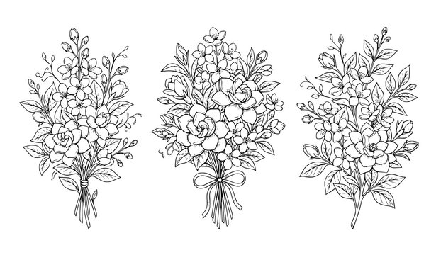 Vintage jasmine floral sketch vector isolated on white