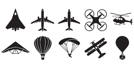 Air Transport Icons Set - Aircraft Drone Hot Air Balloon © Madaheen