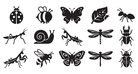 Insect and Bug Silhouettes: Ladybug Bee Butterfly Vector Set © Madaheen