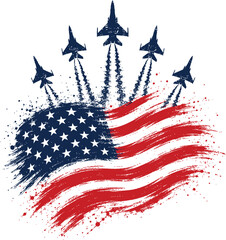 Patriotic American Flag With Fighter Jets Distressed Military Design © MdElias