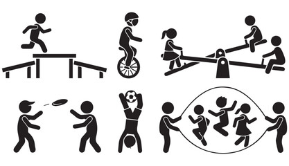 Children Playing Sports and Outdoor Activities Stick Figures © Madaheen
