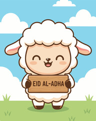 Fototapeta premium MobileCute Sheep Holding Eid Al-Adha Sign Illustration