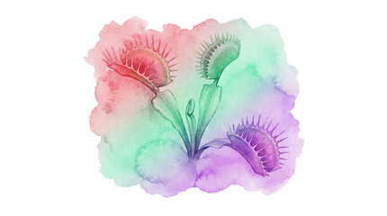 Venus Flytrap Watercolor Illustration for Web UI Asset Isolated on Transparent Background © senmachine