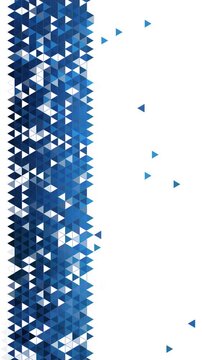 Geometric border pattern composed of shades of blue triangles on a white background with floating triangle elements. Loop animation. Vertical video.