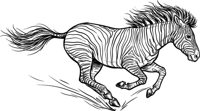 Running zebra in dynamic galloping pose