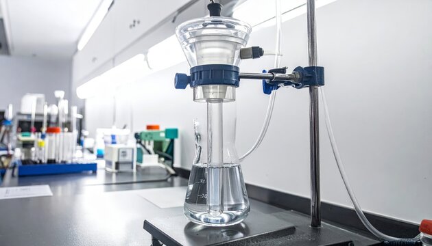 Laboratory Vacuum Filtration Setup with Flask and Buchner Funnel