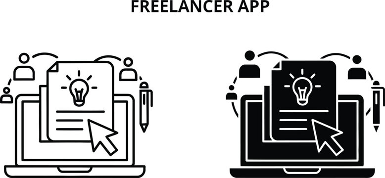 Freelancer application concept line art and solid icon set