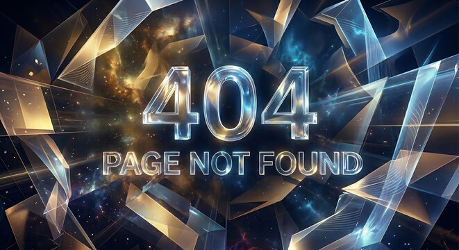 Futuristic 404 page not found error concept with abstract glass crystals in space
