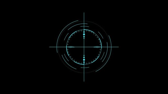 Futuristic Green Digital Crosshair Targeting System H U D Interface Element with Red Dot Aim Point on Black Background for Sci Fi Gaming Military Action or Technology Concepts