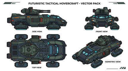 Futuristic Tactical Hovercraft Vehicle Concept Vector Pack. © Vector Stock Assets