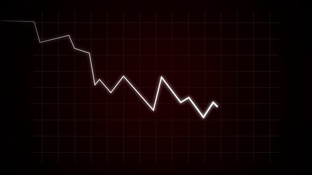 White line graph showing downward trend on grid. Financial loss symbol for negative business growth. Digital line graph animation for economic report.
