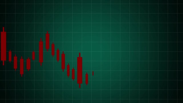 Red candlestick chart showing downward trend in stock market. Financial loss symbol for crypto trading. Digital candlestick chart animation for finance.