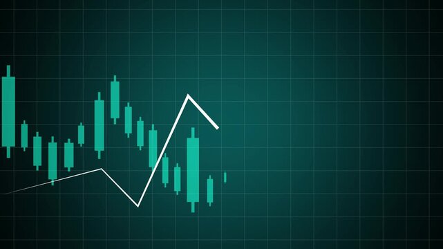 Green candlestick chart with downward arrow for stock market. Financial market adjustment symbol for business data. Digital candlestick chart animation.