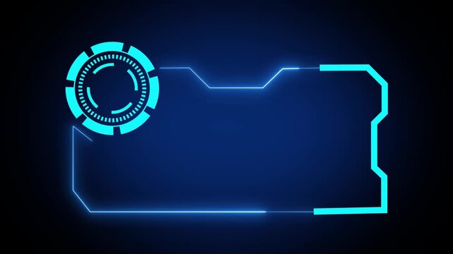 Cyan futuristic HUD element with circular display. Technology frame symbol for computer system control. Digital HUD element animation for sci-fi tracker.