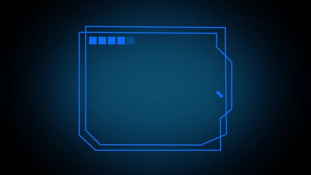 Blue futuristic HUD frame with progress indicator line. Technology frame symbol for digital system loading. Digital HUD frame animation for computer display.