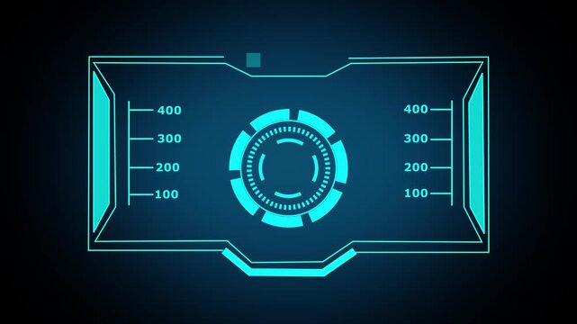 Futuristic HUD display with digital data readouts. Technology panel symbol for spacecraft instrument control. Digital HUD display animation for sci-fi web.