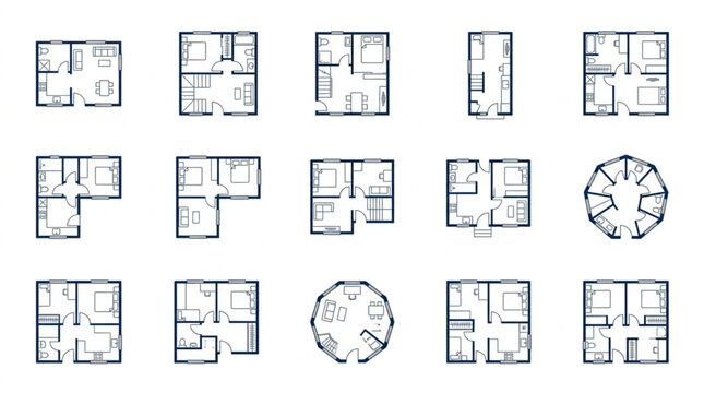 Collection of Hand Drawn Architectural Floor Plans.