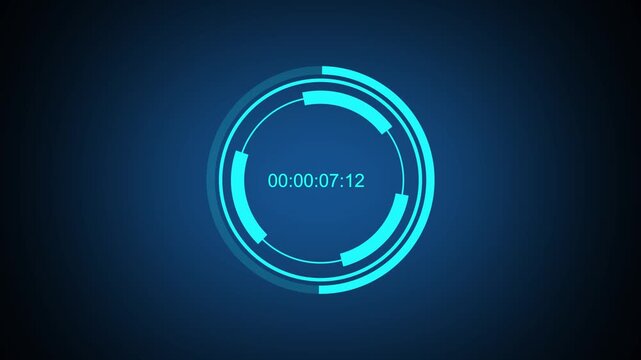 Futuristic countdown timer HUD element on black background. Time management symbol for digital schedule. Digital countdown timer animation for interface.