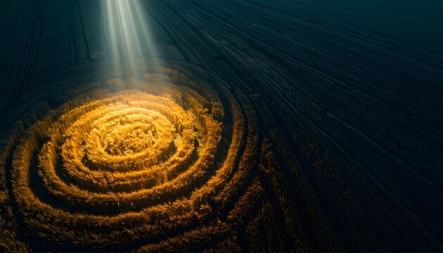 Golden spiral geometric crop circle in dark field