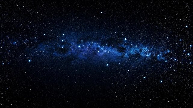 Wide blue galaxy band of stars, sweeping cinematic panorama with dense starfield and faint nebula glow, sparkling points drifting with subtle parallax,