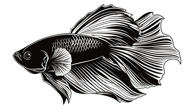 Elegant siamese fighting fish with flowing fins detailed drawing