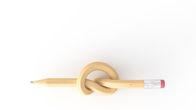 Pencil with knot, 3d rendering