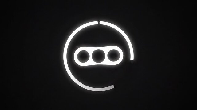 Minimalist white loading spinner icon with a rotating central capsule shape on a dark textured background