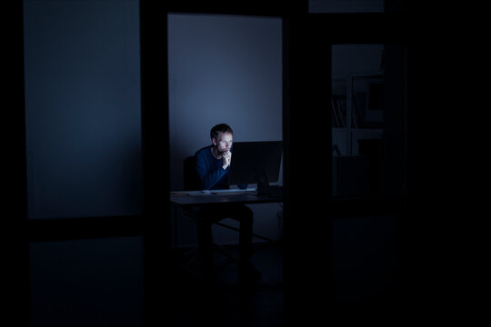Man working late in office