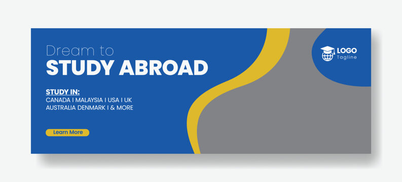 Study Abroad Student Visa Assistance Agency Social Media Cover Banner Template for International Education Consultancy Promotion, University Admission Campaign Advertising Design for Website Header