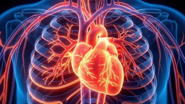 3D medical visualization of human heart anatomy. Suitable for healthcare presentations, medical education, research, science, and clinics.