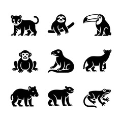Fototapeta premium Vector illustration of various animals including a cat sloth toucan monkey penguin