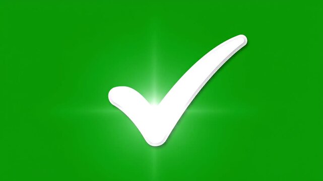 White animated checkmark symbol drawing on a green screen background for digital confirmation concepts