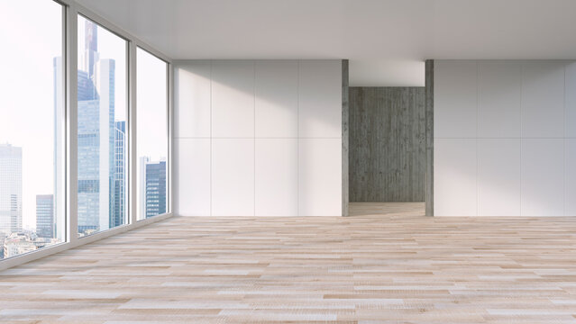 Empty apartment with wooden floor, 3d Rendering