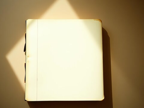 A closed composition notebook, its worn cover a silent testament to countless ideas, presented with a subtle, ethereal luminescence The grain adds depth,  artistic,  silent