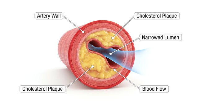 Blocked Artery Anatomy Diagram With Cholesterol Plaque Labels