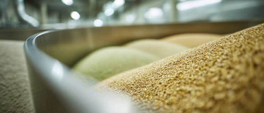 Close-up of grain storage in industrial facility