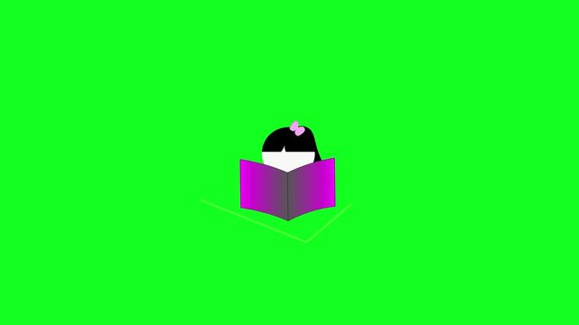 A simple illustration of a girl reading a book on a table. 4K video resolution.