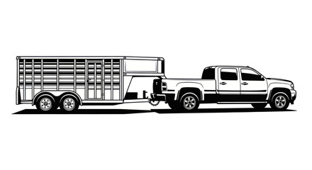 Pickup Truck Towing Livestock Trailer, Vehicle Transportation Illustration © Entus
