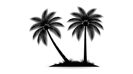 Fototapeta premium Two palm trees on white background minimalist tropical silhouette illustration